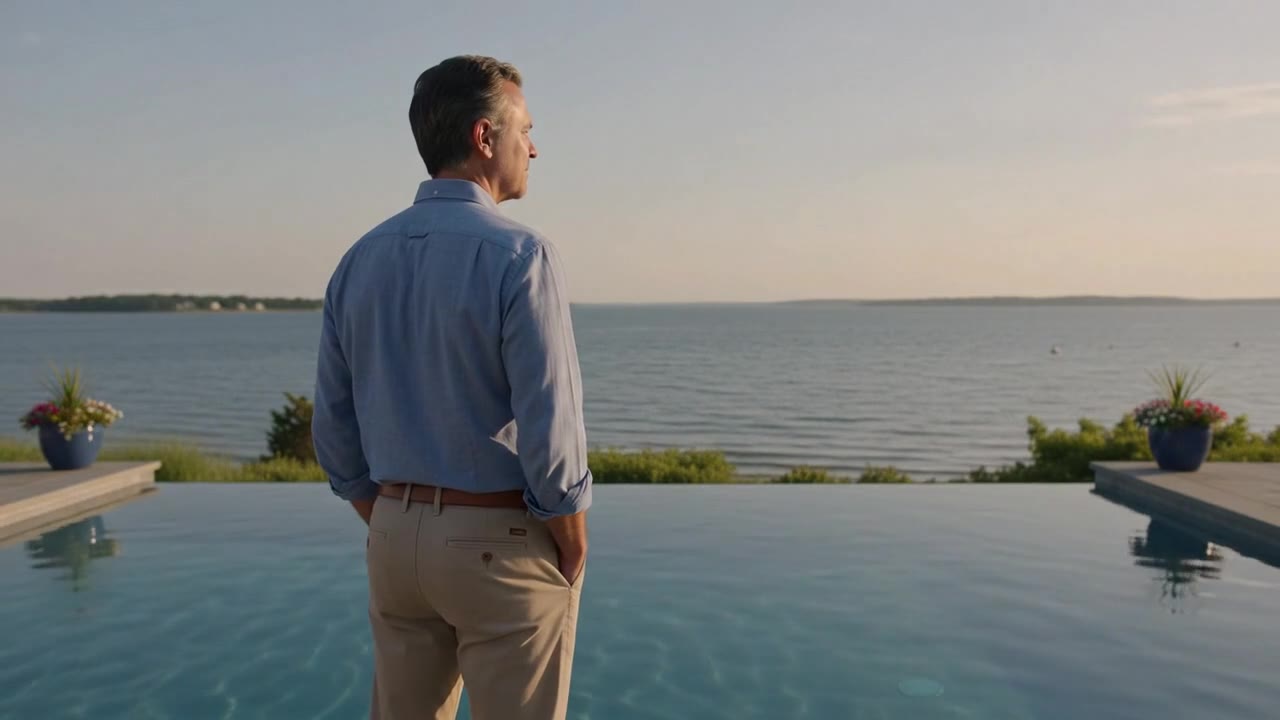 Overlooking a Gedney Pools infinity edge on Long Island Sound