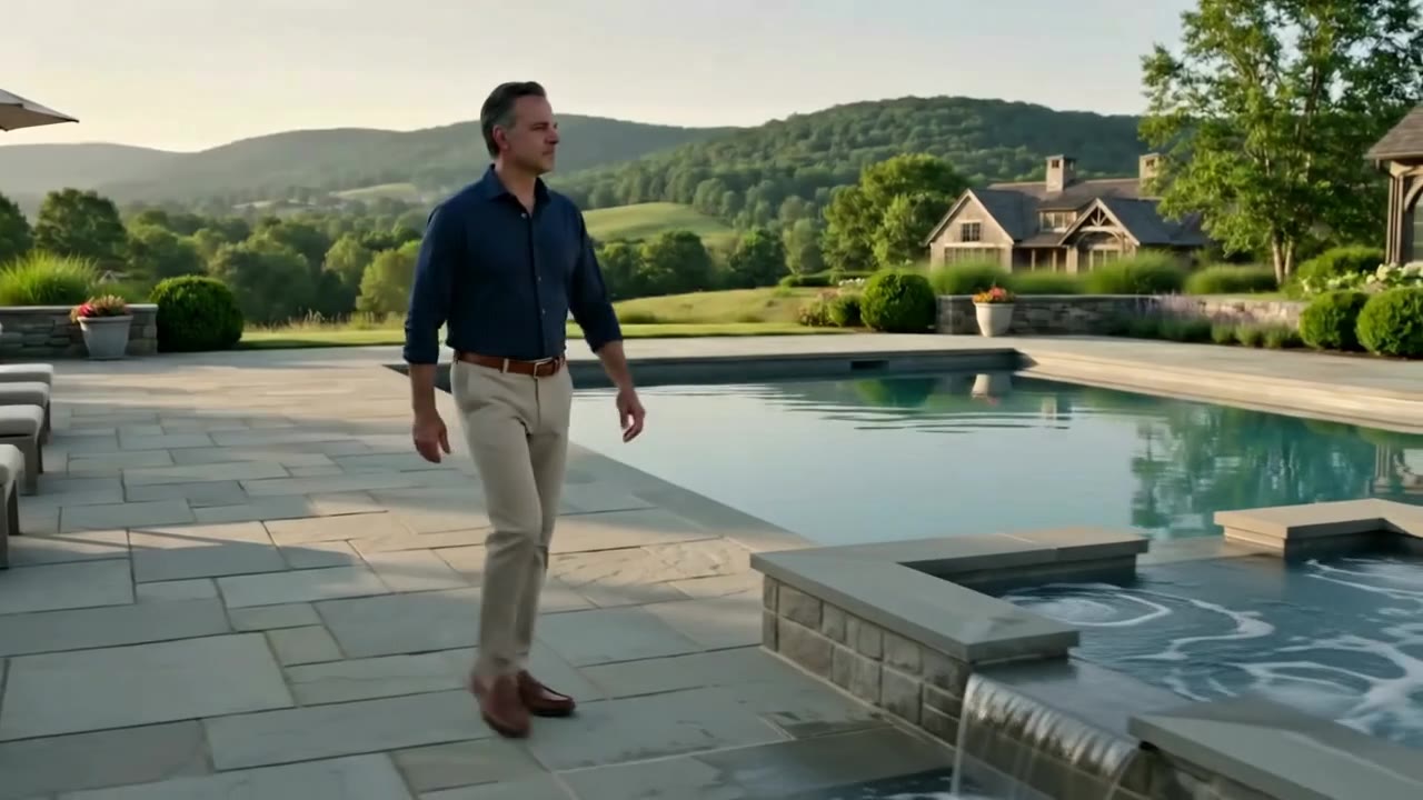 A Gedney Pools estate pool set into the rolling hills of Ridgefield, Connecticut